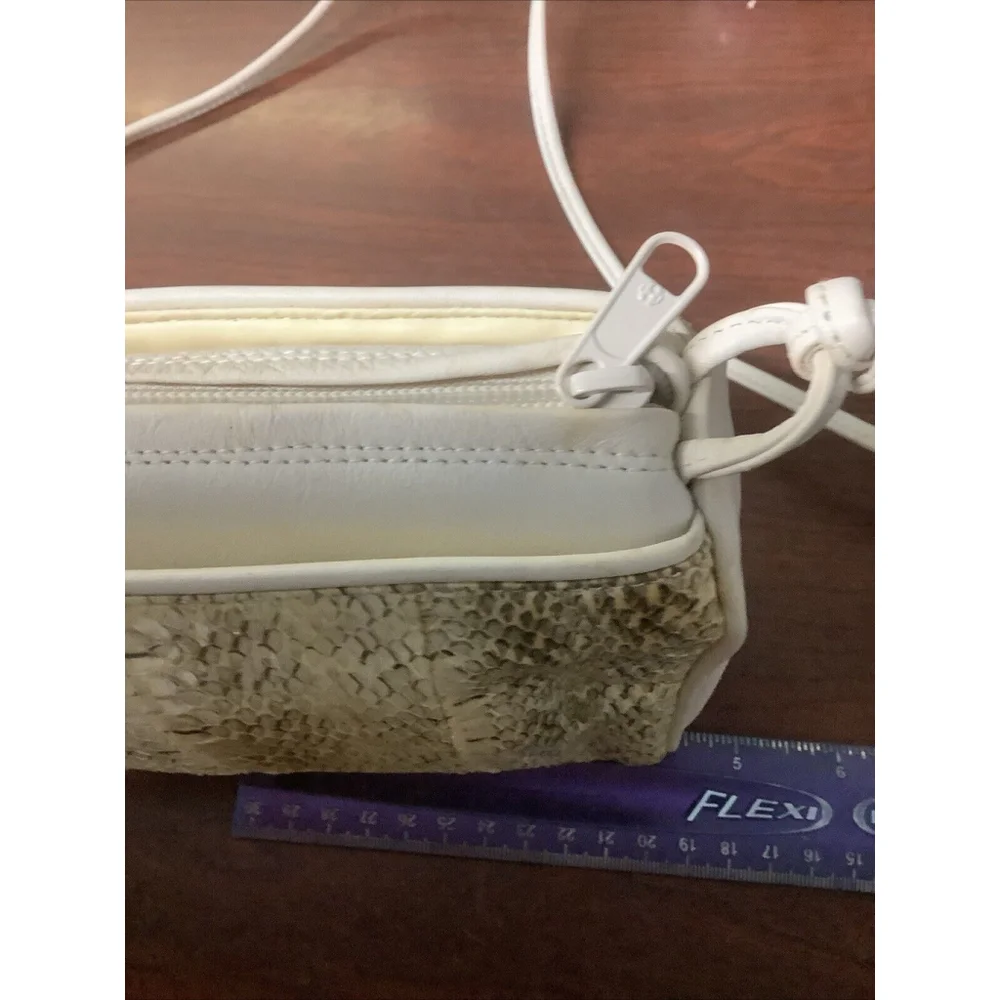LORD & TAYLOR Ivory Leather & Snakeskin Shoulder Bag-B130